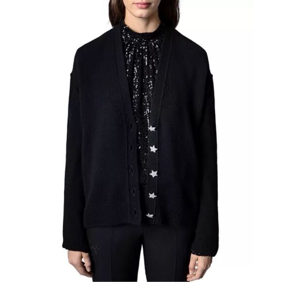 ZADIG + VOLTAIRE MIRKA BIJOU STAR BUTTON CARDIGAN - Picture 5 of 9